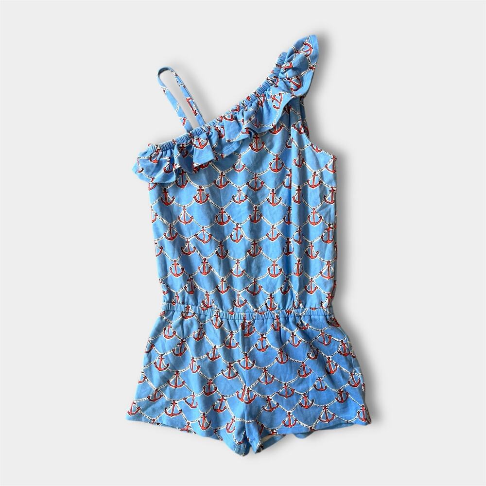 Lilly Pulitzer Girls Ruffle Romper Low Tide Blue Anchors Away XL 12-14